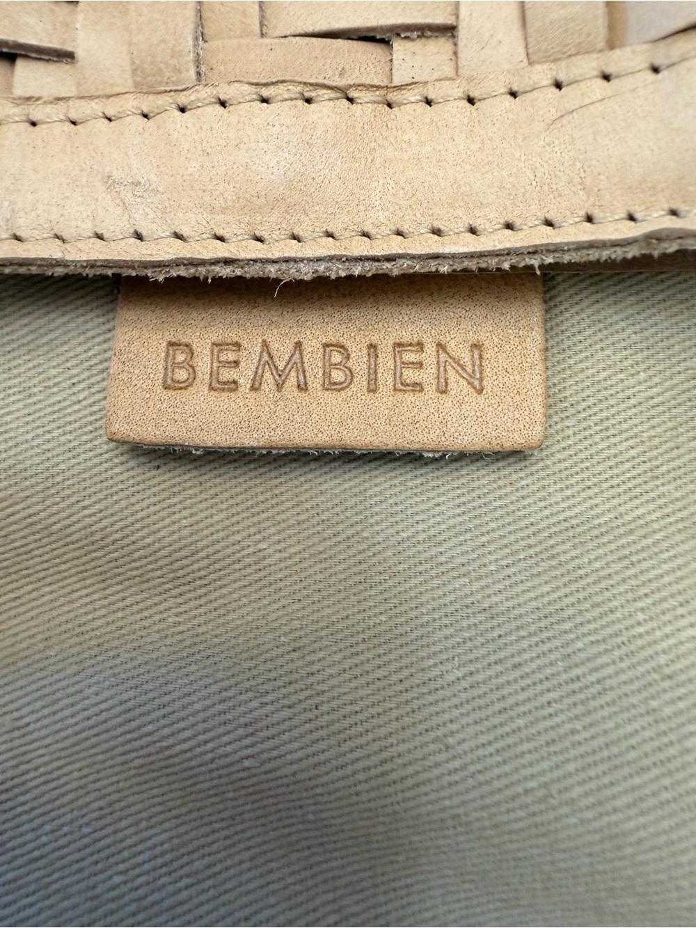 Bembien Ella Woven Leather Bucket Bag Tote + Bonus Bag Scarf - Like New - Picture 11 of 16